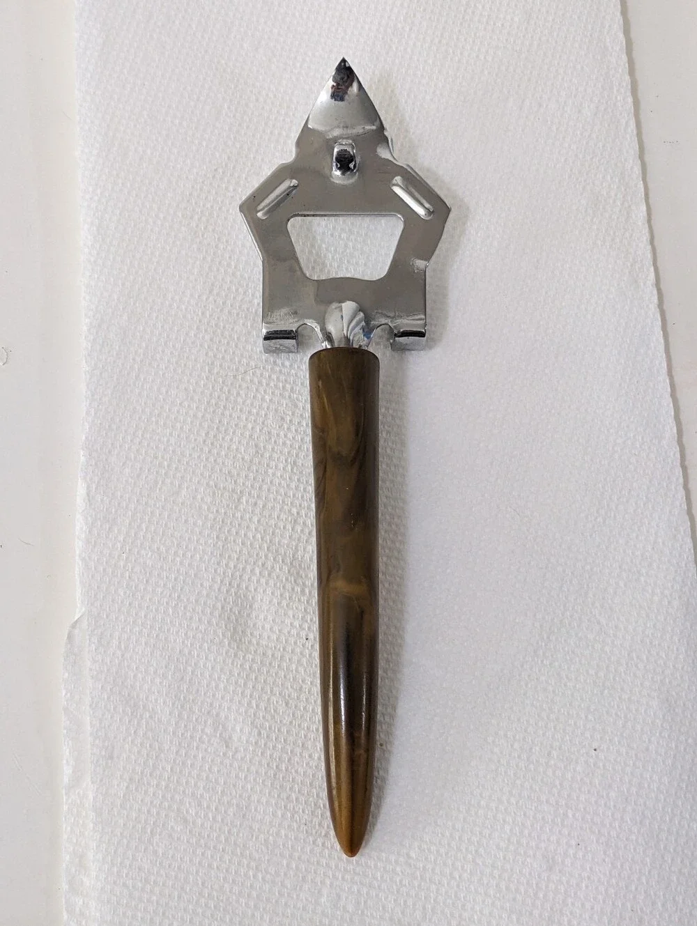 Vintage Bottle Opener 3 in 1 Marbled Brown Bottle Can Opener Piercer Gadget